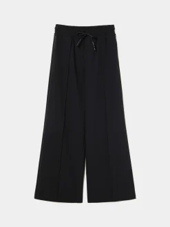 Calças pantalona em malha cintura ajustável