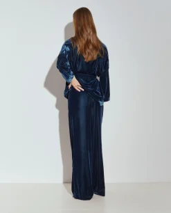 Calças pantalona em veludo