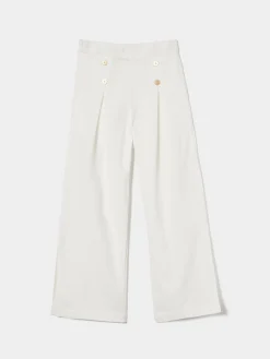 Calças regular fit em algodão e linho