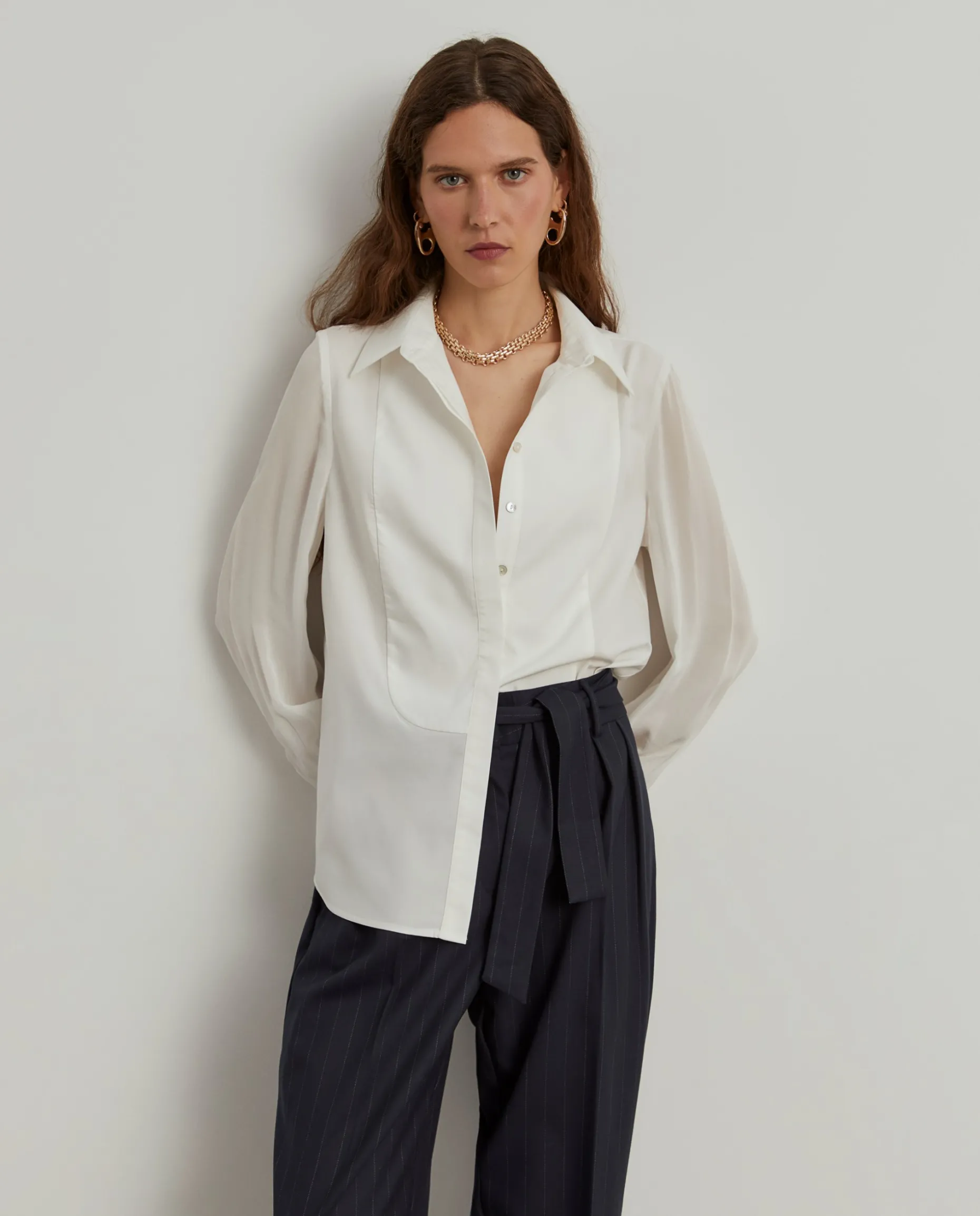 Calças às riscas com cinto removível