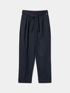 Calças às riscas com cinto removível