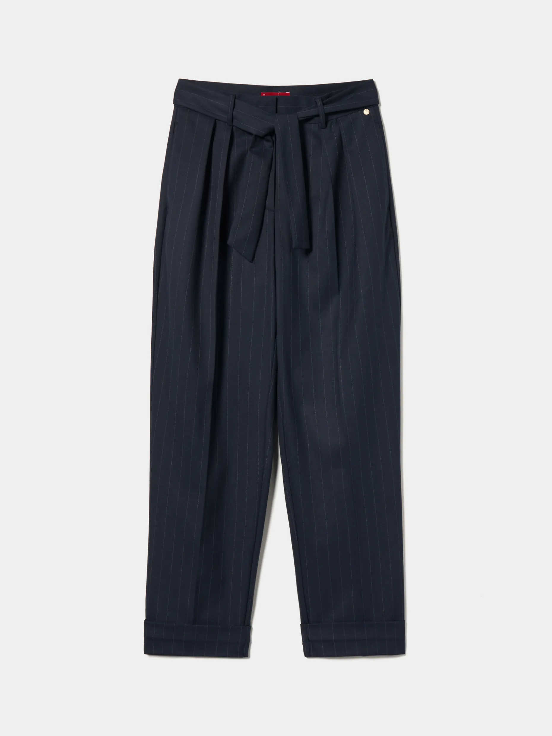 Calças às riscas com cinto removível