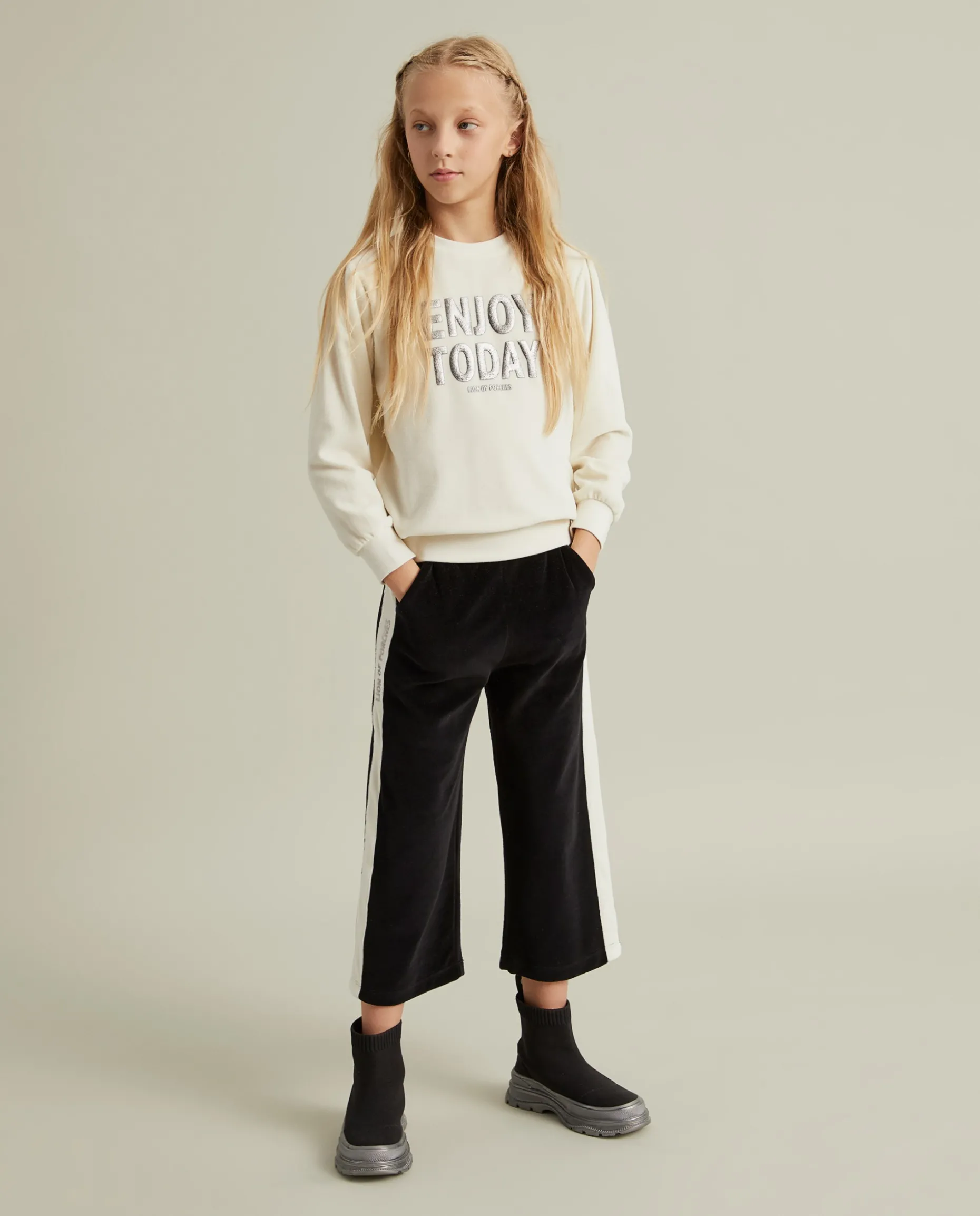 Calças veludo bicolor