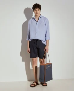 Calções bermuda 100% linho com cordão