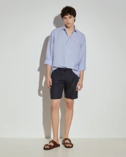 Calções bermuda 100% linho com cordão