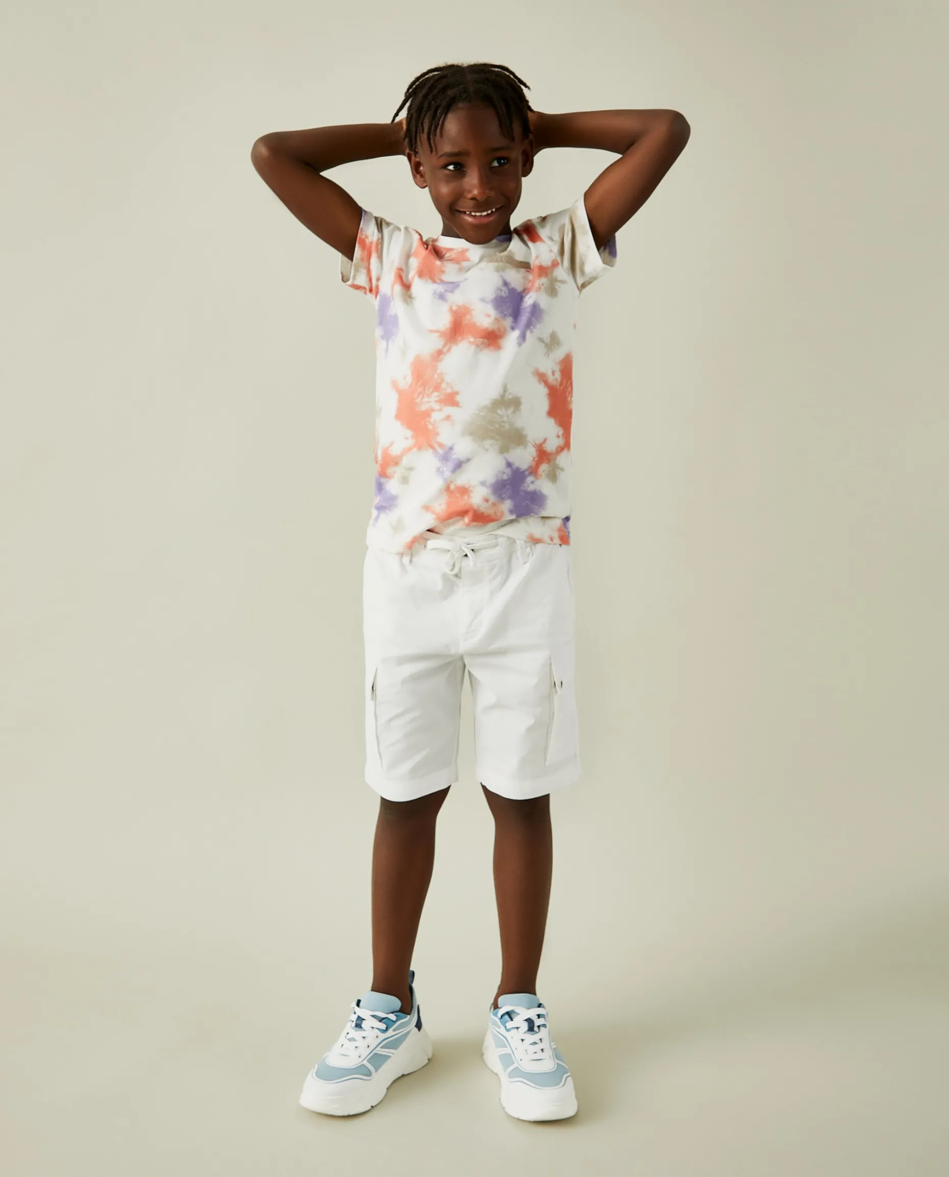 Calções cargo de sarja com cordão