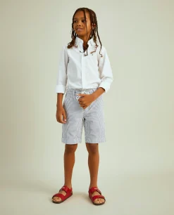 Calções de riscas em popelina