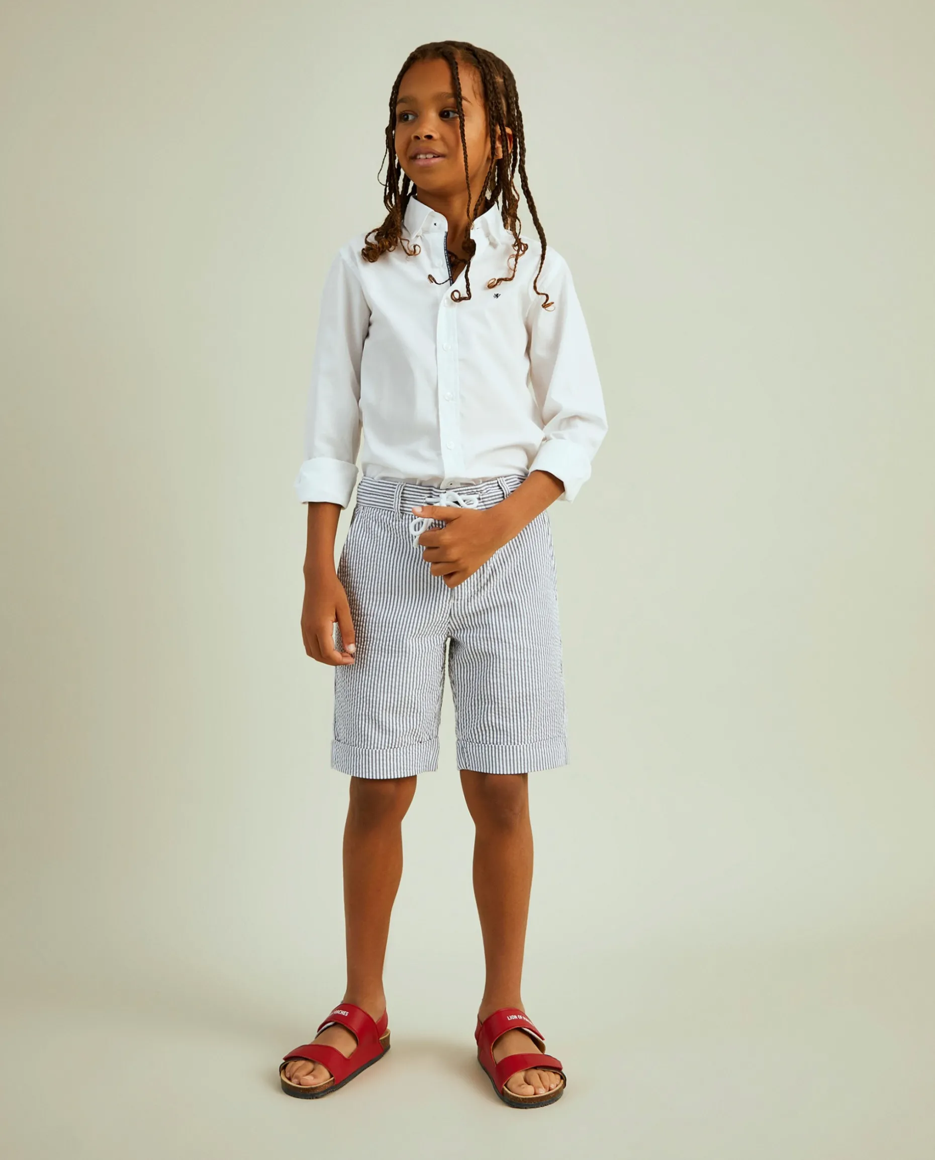 Calções de riscas em popelina