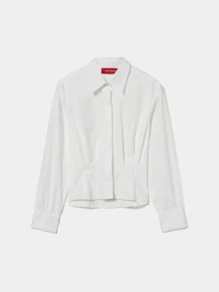 Camisa de algodão com pregas na cintura