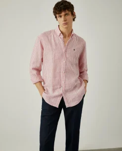 Camisa de riscas em linho