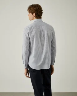 Camisa de riscas regular fit em popelina