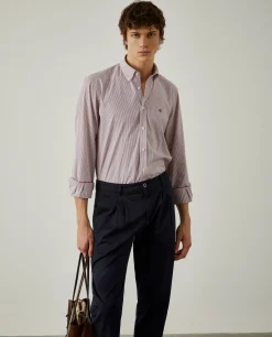 Camisa de riscas regular fit em popelina