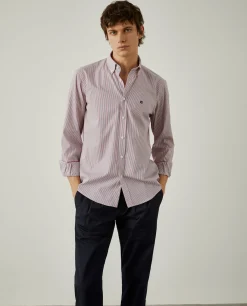 Camisa de riscas regular fit em popelina