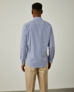 Camisa de riscas slim fit em popelina