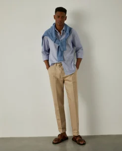 Camisa de riscas slim fit em popelina