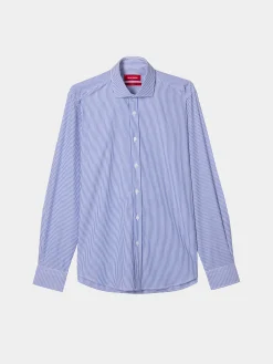 Camisa de riscas slim fit em popelina