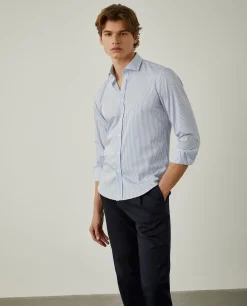 Camisa de riscas slim fit em popelina