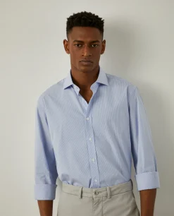 Camisa de riscas slim fit em popelina