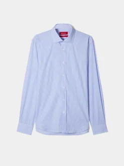 Camisa de riscas slim fit em popelina