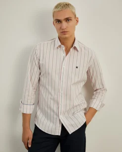 Camisa de riscas slim fit em popelina