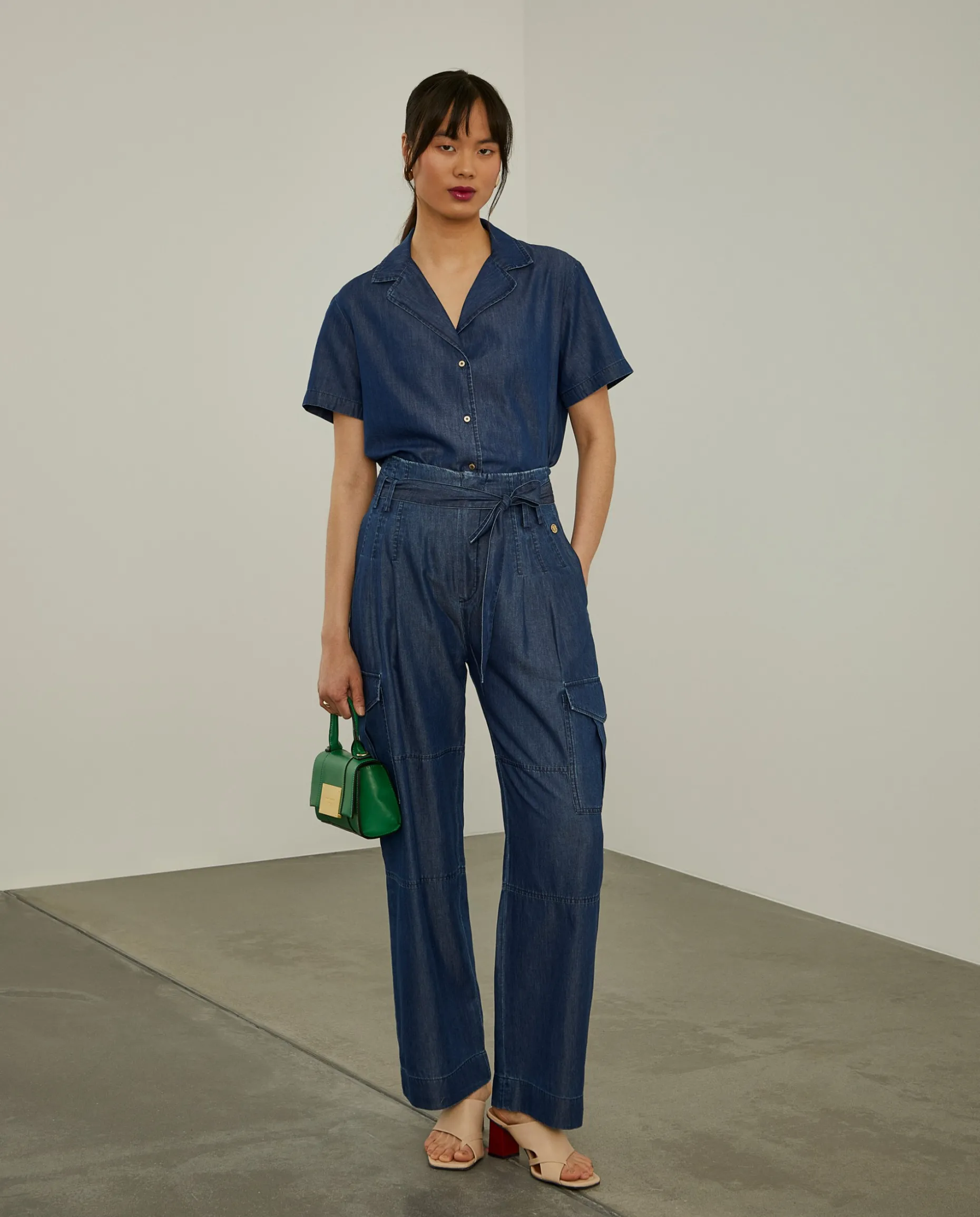 Camisa denim de manga curta