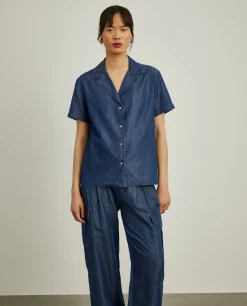 Camisa denim de manga curta