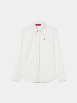 Camisa lisa com riscas finas em contraste