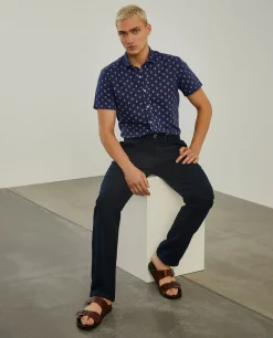 Camisa manga curta em linho e algodão com leões