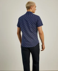 Camisa manga curta em linho e algodão com leões