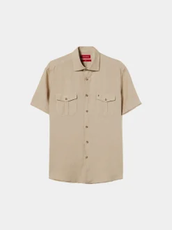 Camisa manga curta slim fit em linho