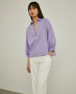 Camisa mangas abalonadas com decote em V