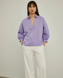 Camisa mangas abalonadas com decote em V