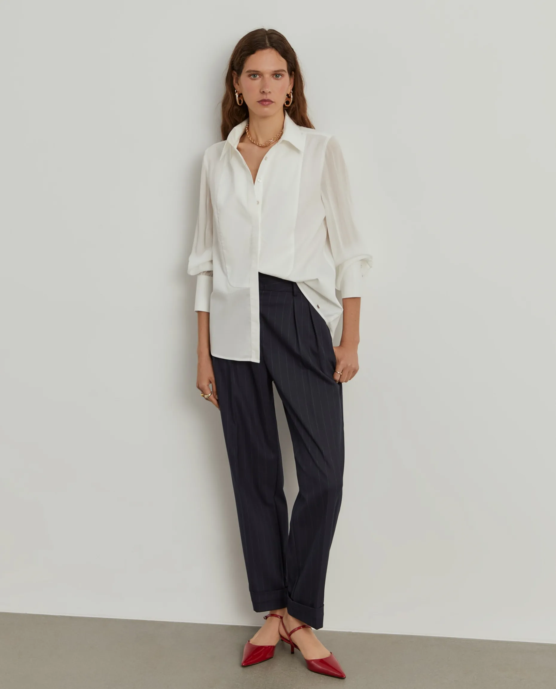 Camisa mangas transparentes em liocel e algodão