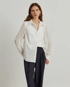 Camisa mangas transparentes em liocel e algodão