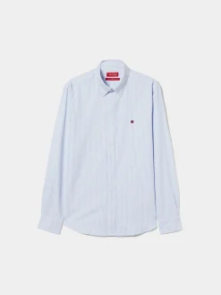 Camisa oxford slim fit às riscas