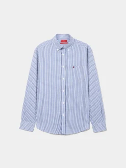 Camisa para homem regular fit de algodão com riscas