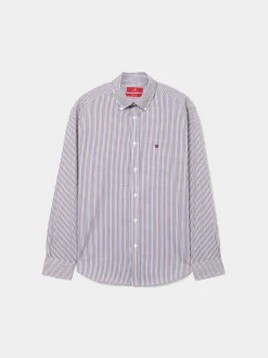Camisa para homem regular fit de algodão com riscas
