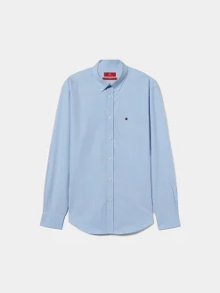 Camisa regular fit de algodão em cor lisa