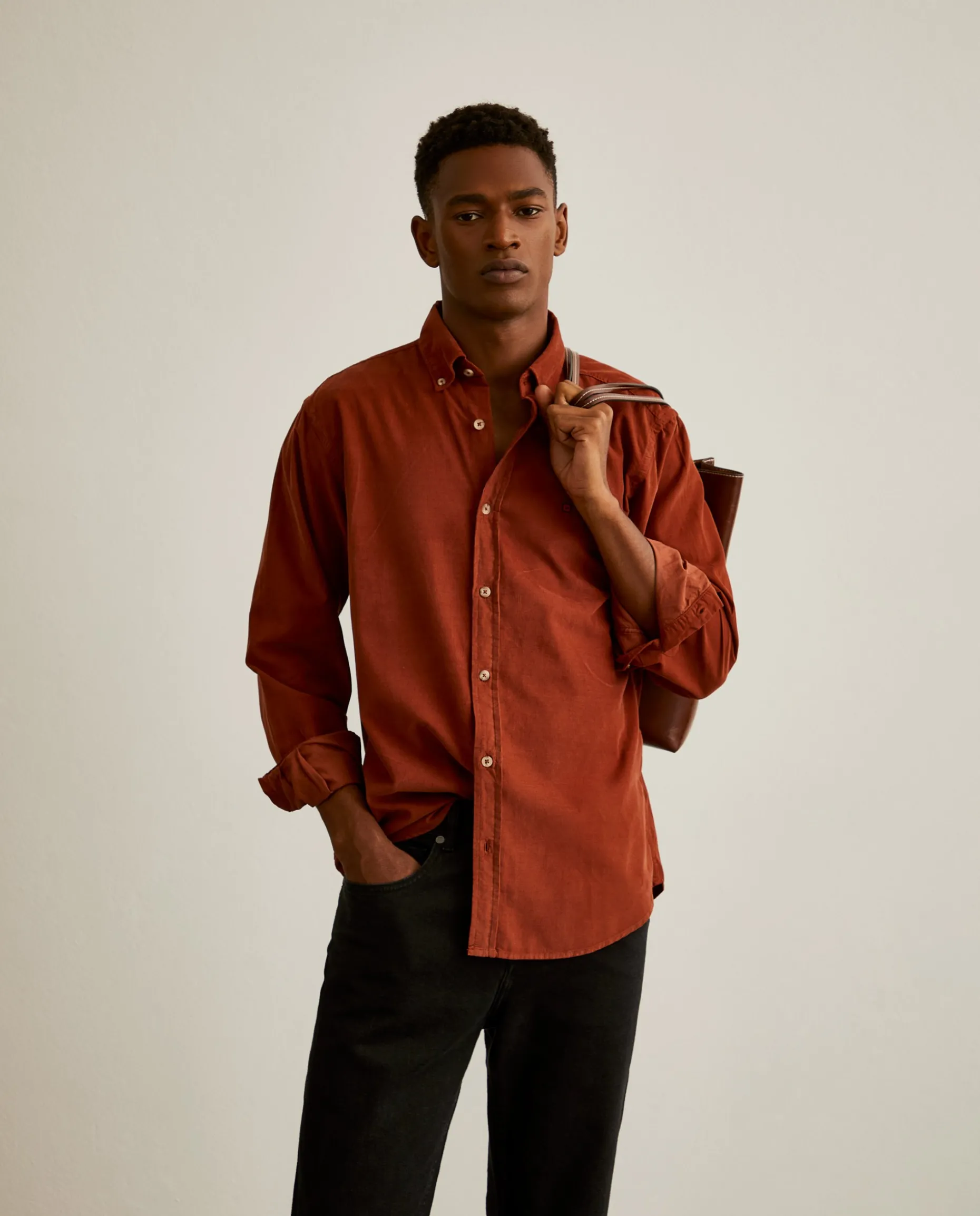 Camisa regular fit de bombazine