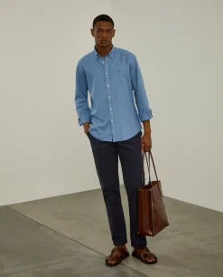 Camisa slim fit algodão garment dye