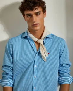 Camisa slim fit com padrão de quadrados