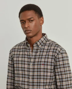 Camisa slim fit de algodão com padrão de xadrez