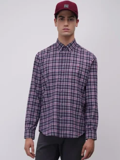 Camisa slim fit de algodão com padrão de xadrez