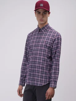 Camisa slim fit de algodão com padrão de xadrez