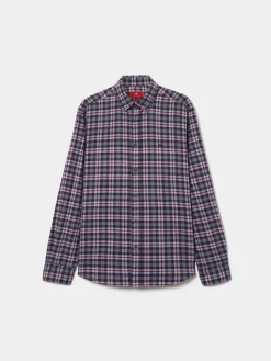 Camisa slim fit de algodão com padrão de xadrez