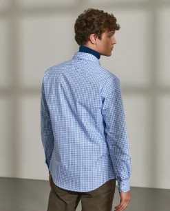 Camisa slim fit de algodão com padrão de xadrez