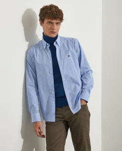 Camisa slim fit de algodão com padrão de xadrez