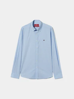 Camisa slim fit de algodão em cor lisa