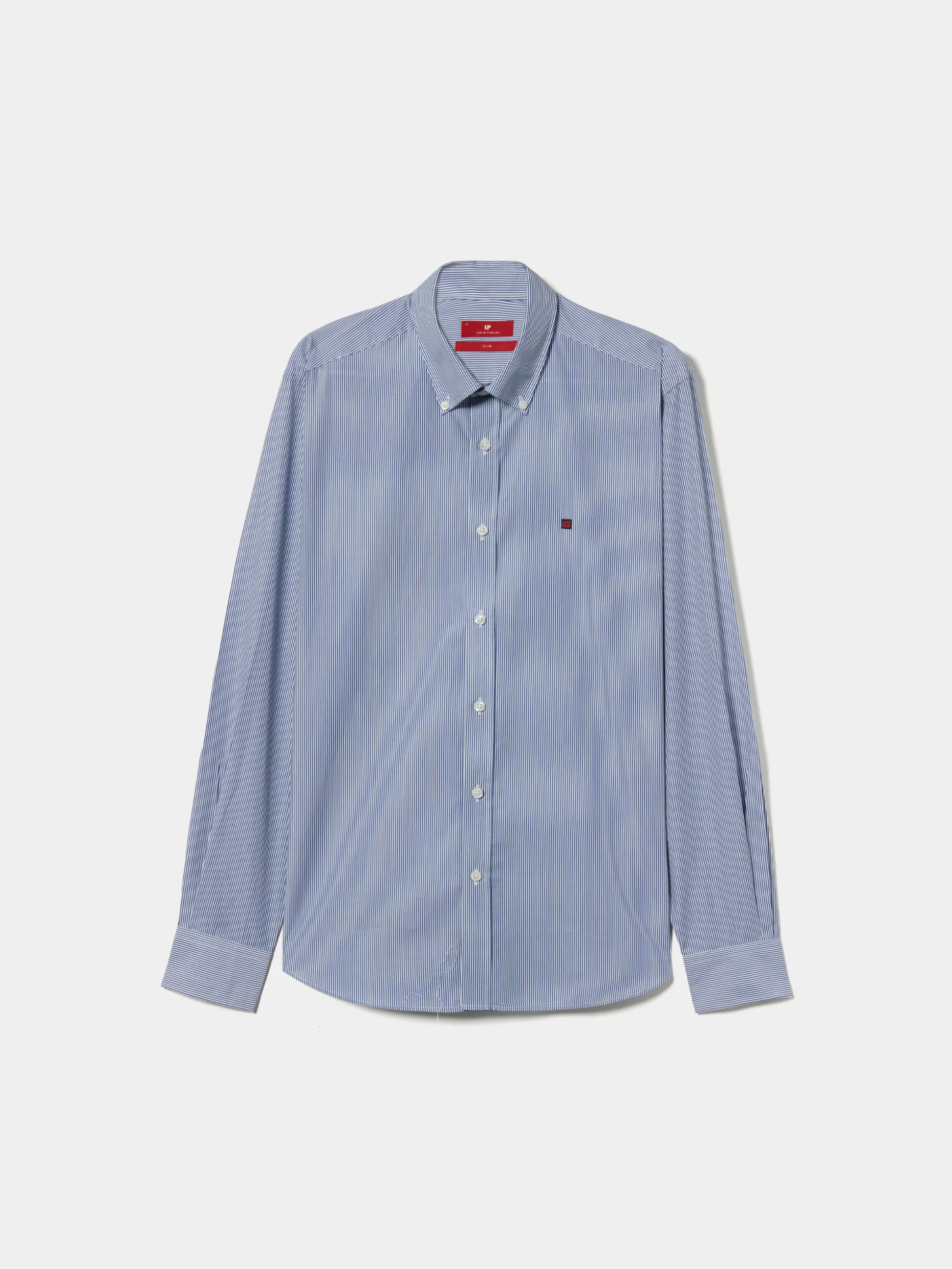 Camisa slim fit de algodão às riscas