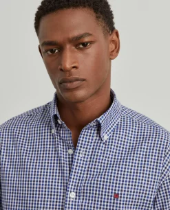 Camisa slim fit de algodão com padrão de xadrez